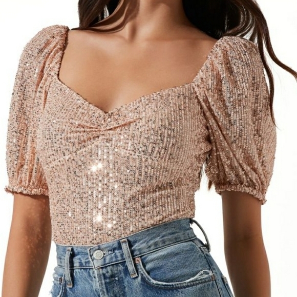 Astr Tops - ASTR THE LABEL Women's Sequin Cinch Bust‎ Top Size M NWT